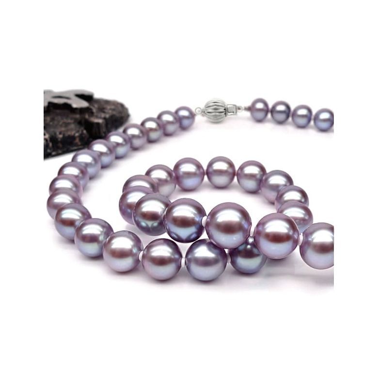 Collier perles lavandes. Perle culture eau douce 7.5/8mm or blanc - 3