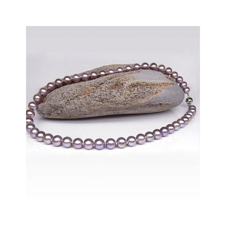 Collier perles lavandes. Perle culture eau douce 7.5/8mm or blanc - 5