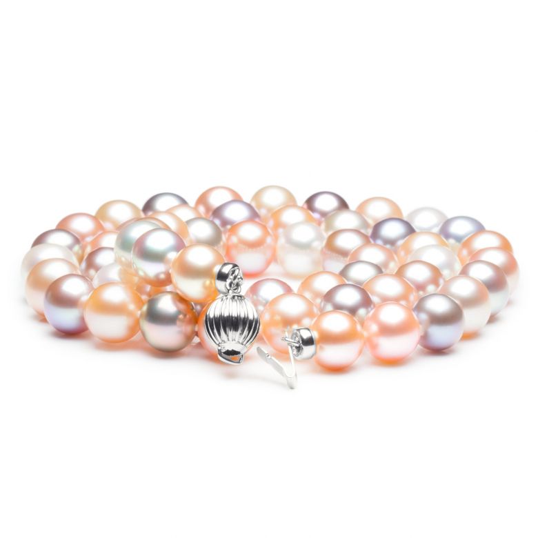Collier perles multicolores - Perles de culture de Chine - 7.5/8mm or blanc - 2