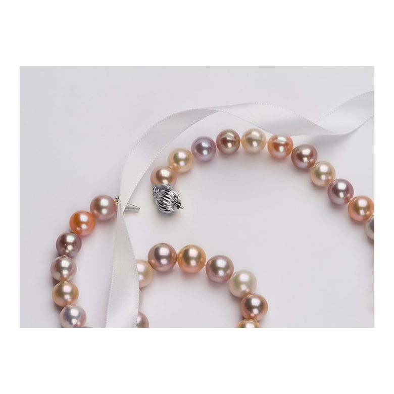 Collier perles multicolores - Perles de culture de Chine - 7.5/8mm or blanc - 3
