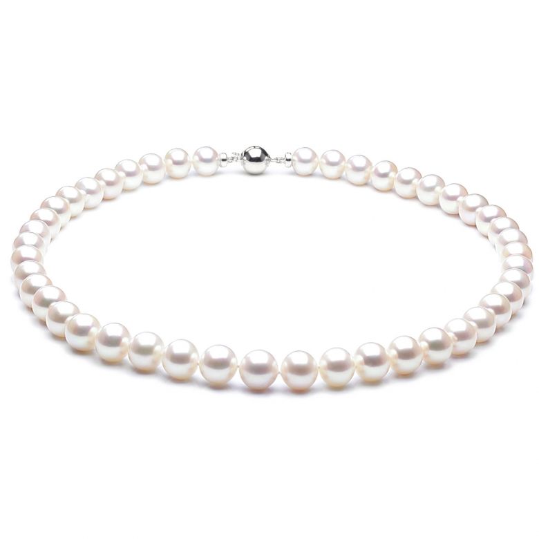 Collier perles eau douce blanches - Perles de culture - 8.5/9.5mm AAA or blanc - 3
