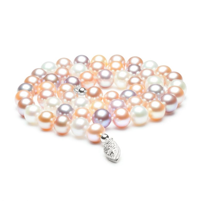Collier de perles multicolores - Collier perles eau douce - 6.5/7mm or blanc - 1