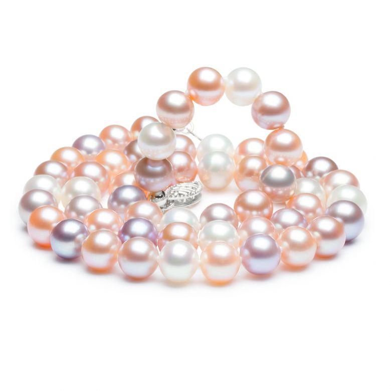 Collier de perles multicolores - Collier perles eau douce - 6.5/7mm or blanc - 3