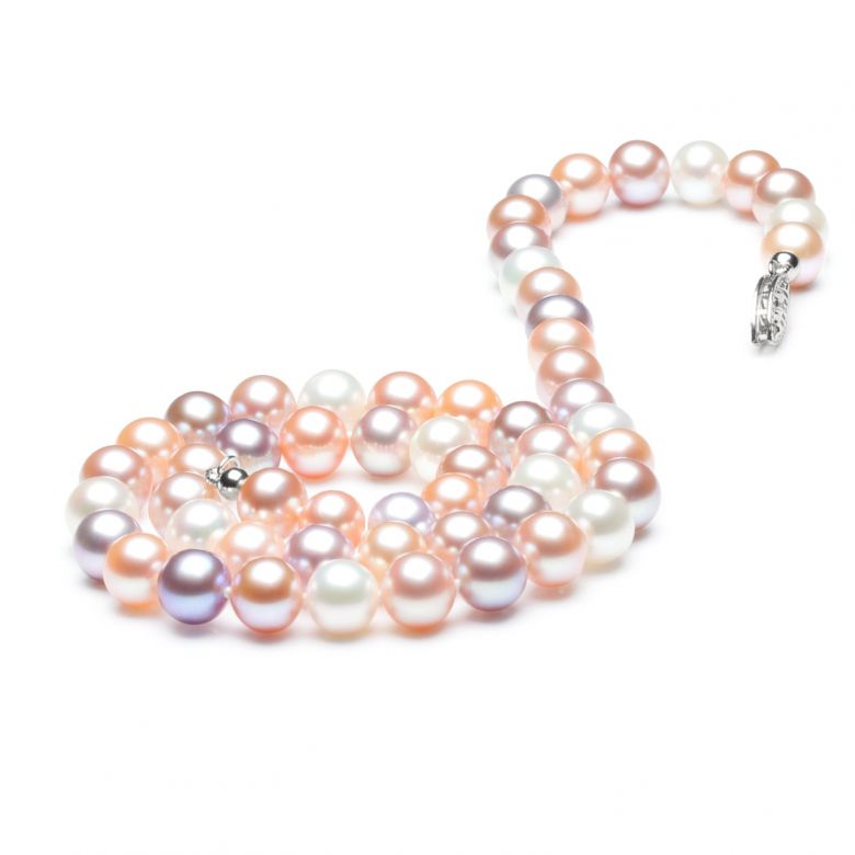 Collier de perles multicolores - Collier perles eau douce - 6.5/7mm or blanc - 6