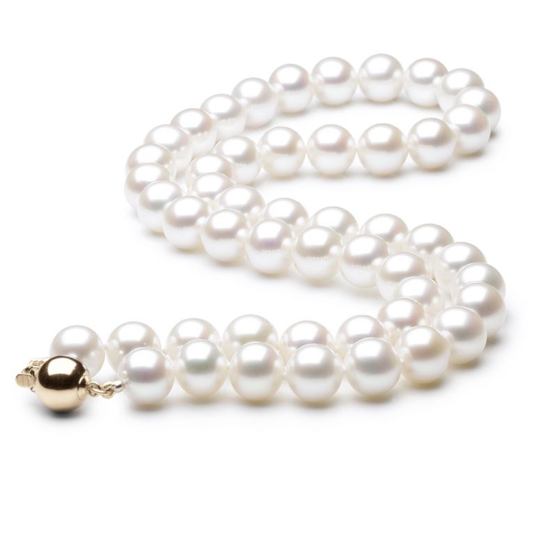 Collier perle mariage - Noces de perles - Perle blanche - 8/8.5mm or jaune - 1