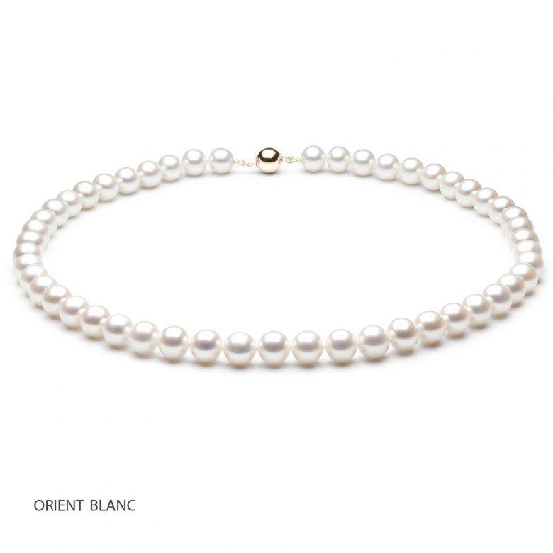 Collier perle mariage - Noces de perles - Perle blanche - 8/8.5mm or jaune - 4
