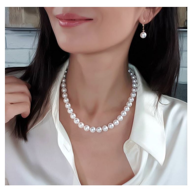 Collier grosse perle - Collier mariage perle blanche - 9.5/10.5mm or jaune - 2