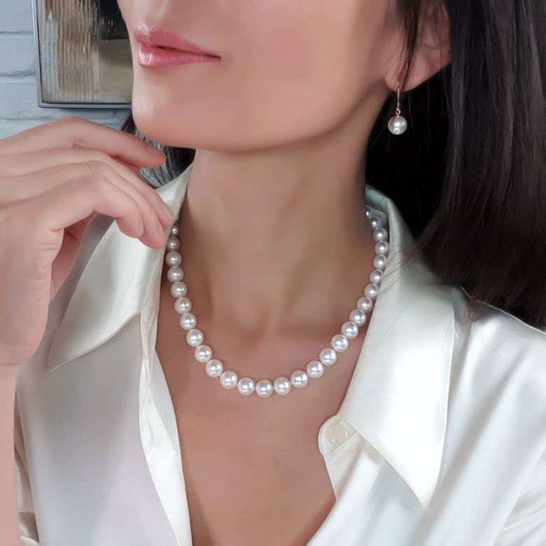 Collier grosse perle - Collier mariage perle blanche - 9.5/10.5mm or jaune - 3