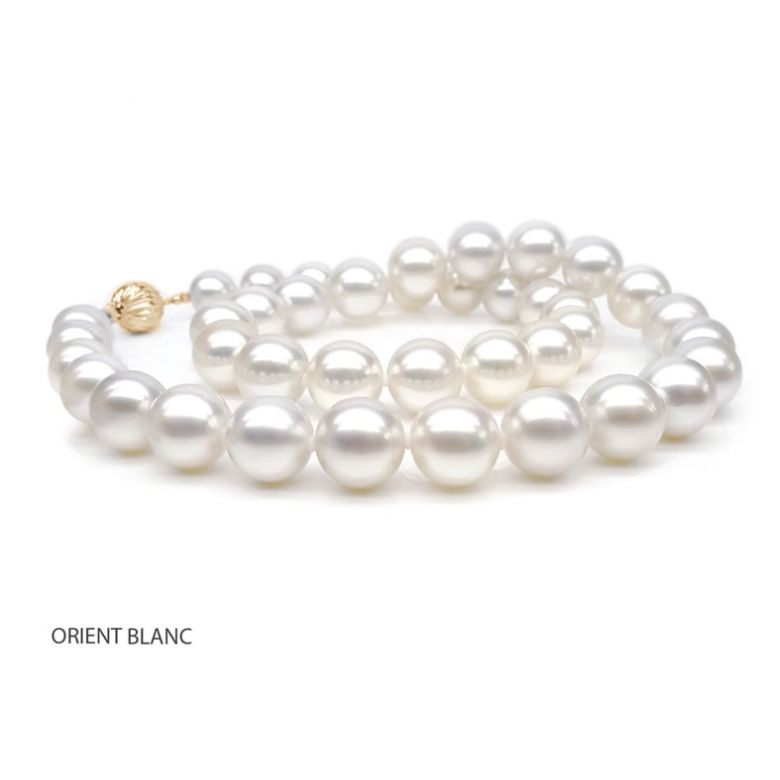 Collier grosse perle - Collier mariage perle blanche - 9.5/10.5mm or jaune - 4