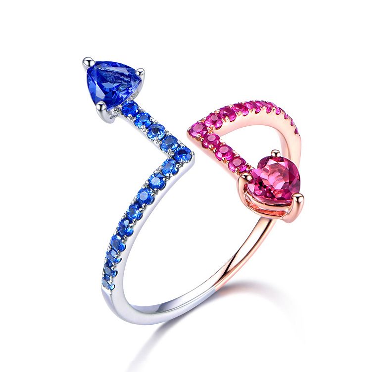 Bague Univers parallèles. Or blanc, rose et pierres précieuses - 1