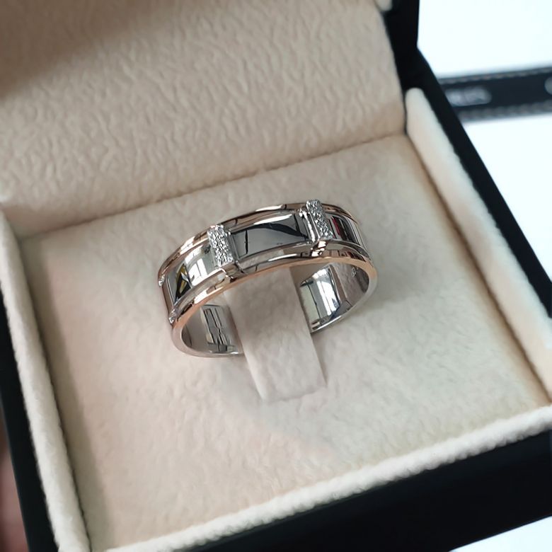 Bague 2 ors Homme - Or rose et blanc 18cts - 6 Diamants - 5