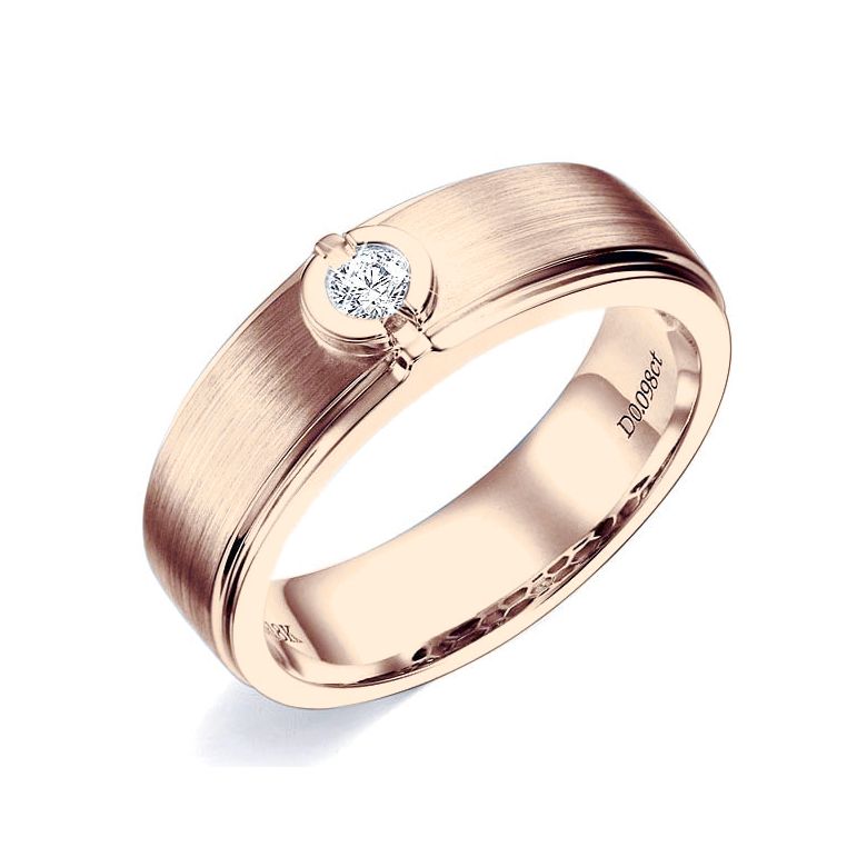 Bague Homme or rose. Diamant solitaire. Or 750/1000 brossé et poli | Lorenzo - 1