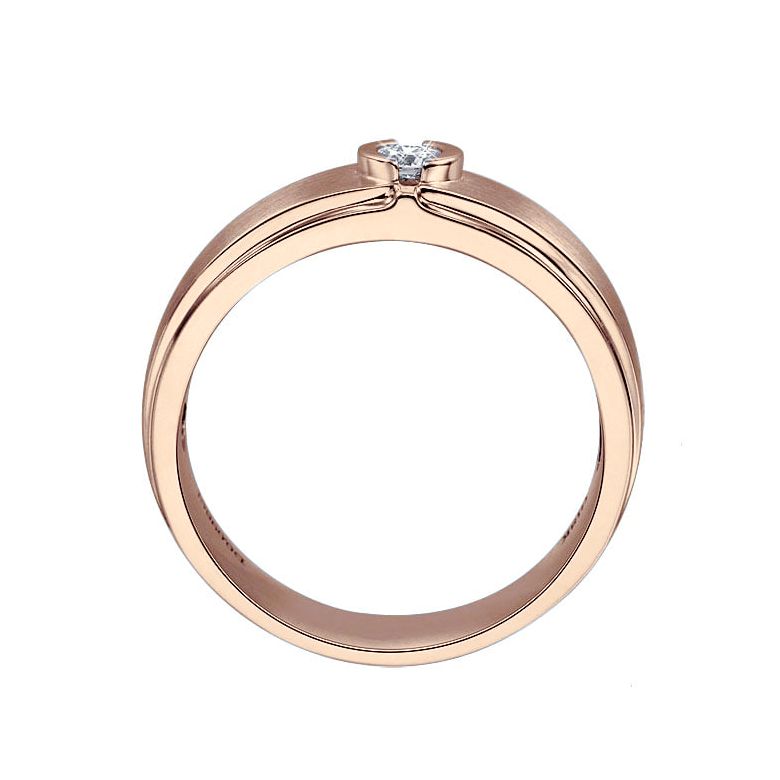 Bague Homme or rose. Diamant solitaire. Or 750/1000 brossé et poli | Lorenzo - 3