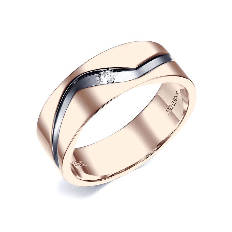 Bague anneau originale Homme en or rose - Diamant demi-clos serti - 1