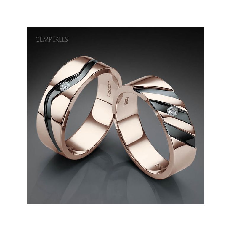 Bague anneau originale Homme en or rose - Diamant demi-clos serti - 3