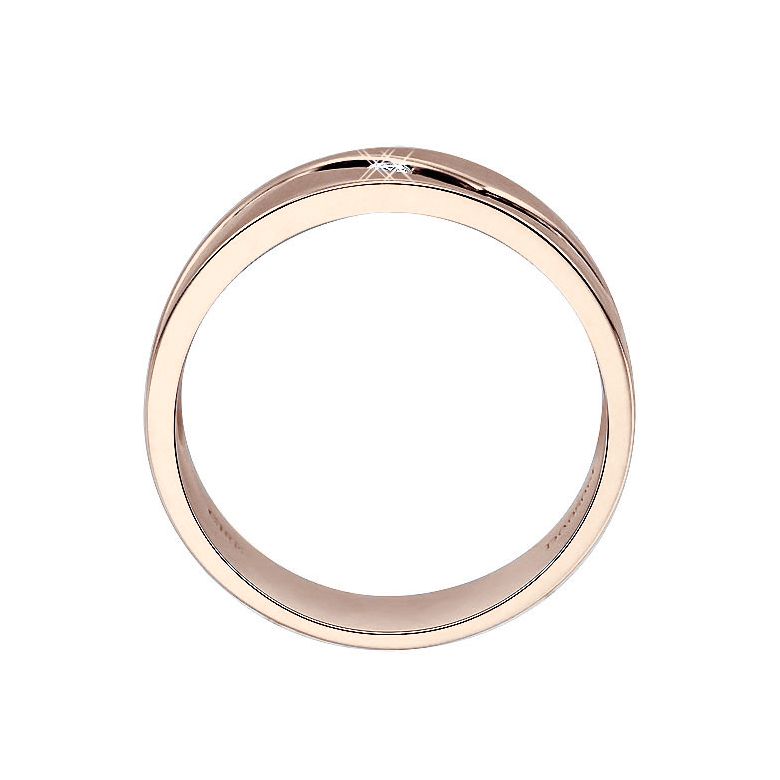 Bague anneau originale Homme en or rose - Diamant demi-clos serti - 4