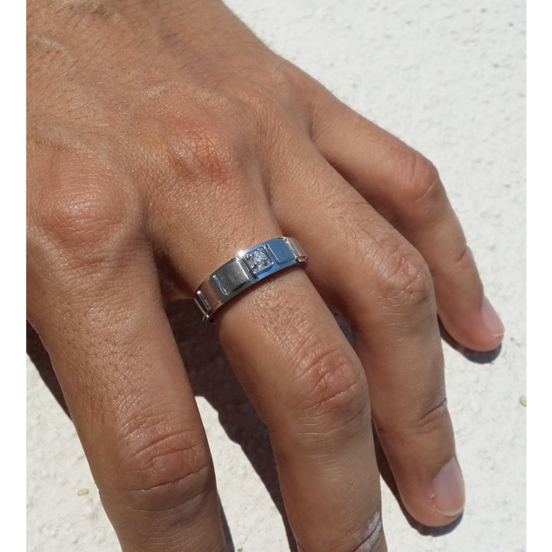 Bague en or blanc pour Homme. Finition polie et brossée. Diamant | Elbow - 2