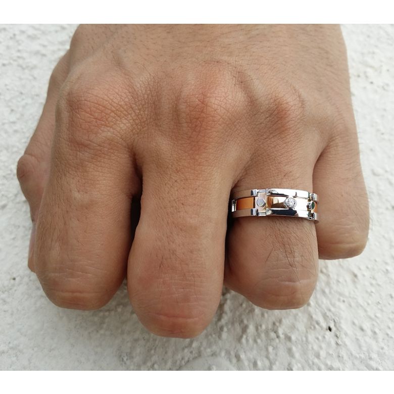 Bague anneau originale pour Homme - Métal 2 ors 18cts - Diamant - 2