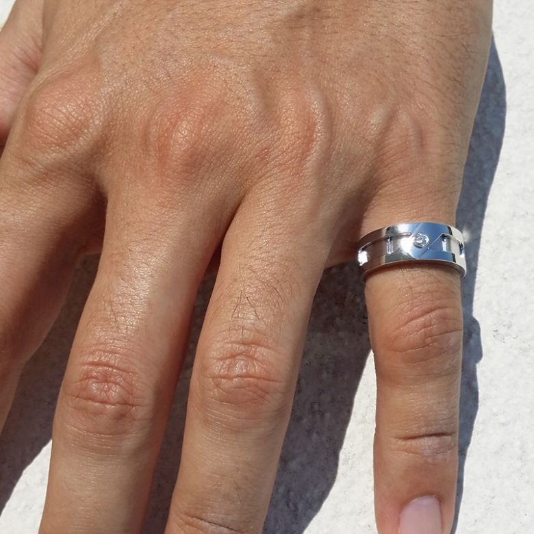 Bague or homme esthétique - Diamant clos - Or blanc 750/1000 - 2