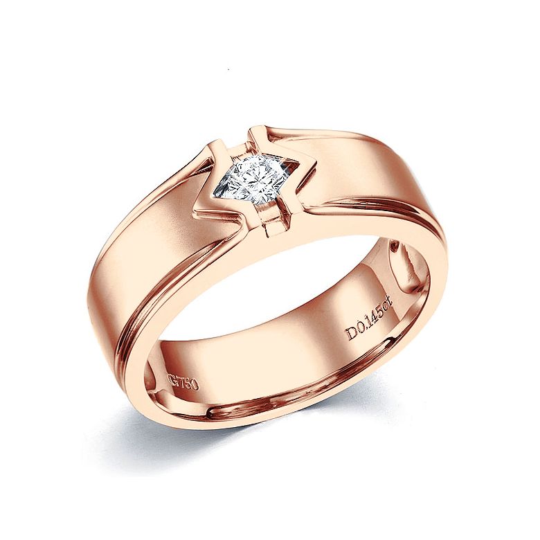Bague or rose hommes - Solitaire diamant homme moderne - 1