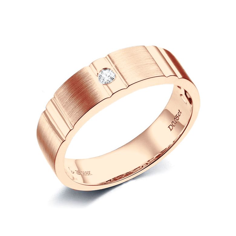 Bague dentelée pour homme or rose brossé et poli 18 carats, Diamant | Hamlet - 1