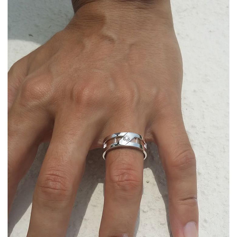Bague chevalière diamant pour Homme - Deux ors blanc et rose 750/1000 - 2