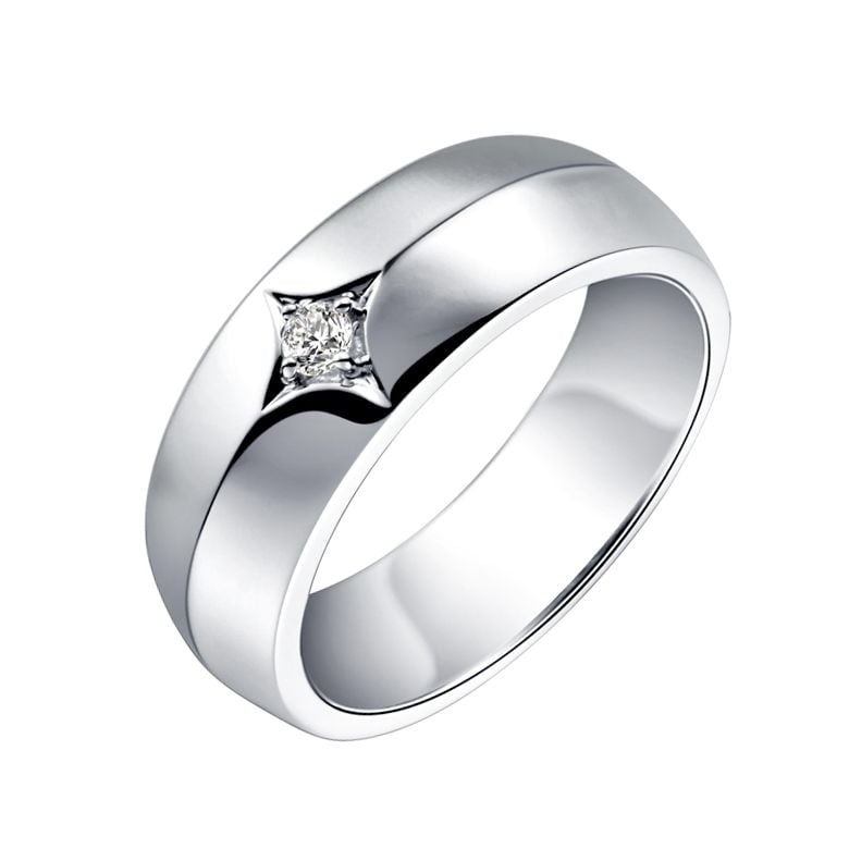 Chevalière - Bague chevalière homme en or blanc - 1 diamant central | Borgia - 1