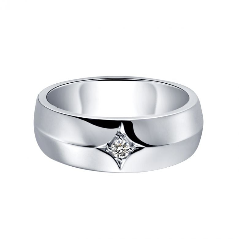Chevalière - Bague chevalière homme en or blanc - 1 diamant central | Borgia - 3