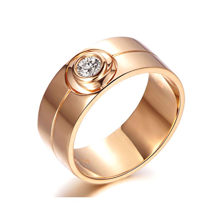 Bague homme type chevalière - 8mm or rose 750/1000 - Diamant 0.20ct - 1