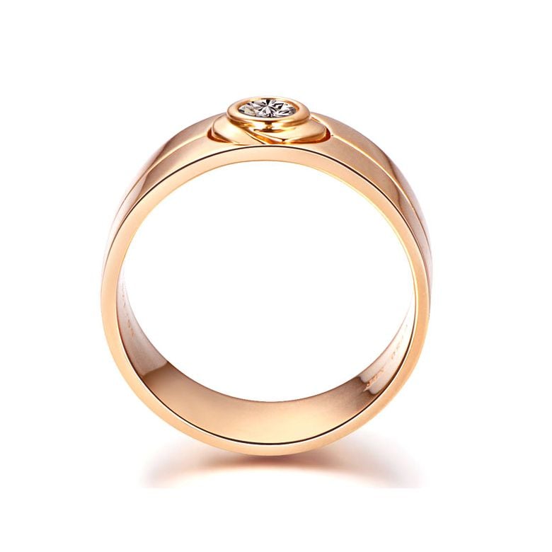 Bague homme type chevalière - 8mm or rose 750/1000 - Diamant 0.20ct - 4