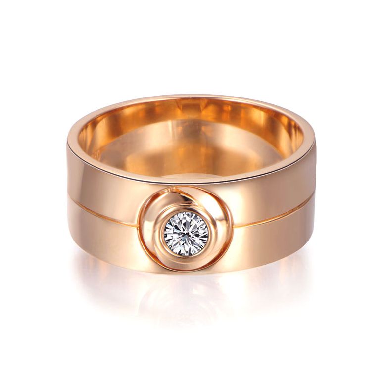 Bague homme type chevalière - 8mm or rose 750/1000 - Diamant 0.20ct - 5