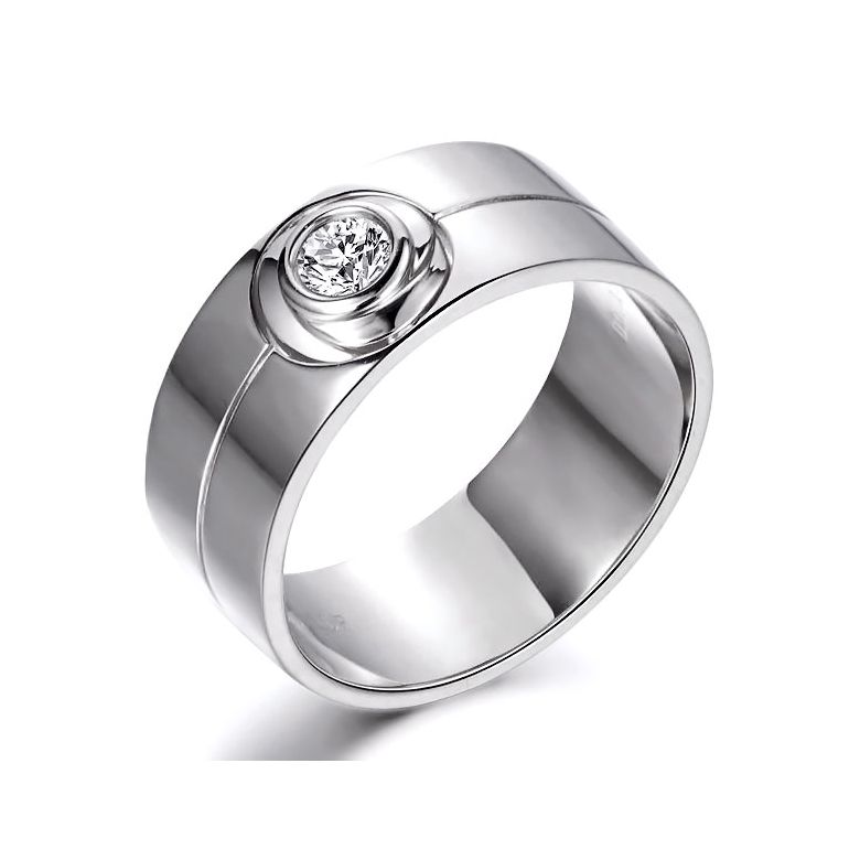 Bague homme chevalière - 8mm or blanc 18cts - Diamant | Octave - 1