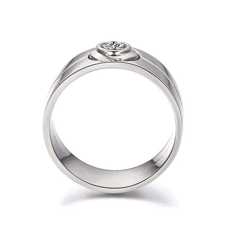 Bague homme chevalière - 8mm or blanc 18cts - Diamant | Octave - 6