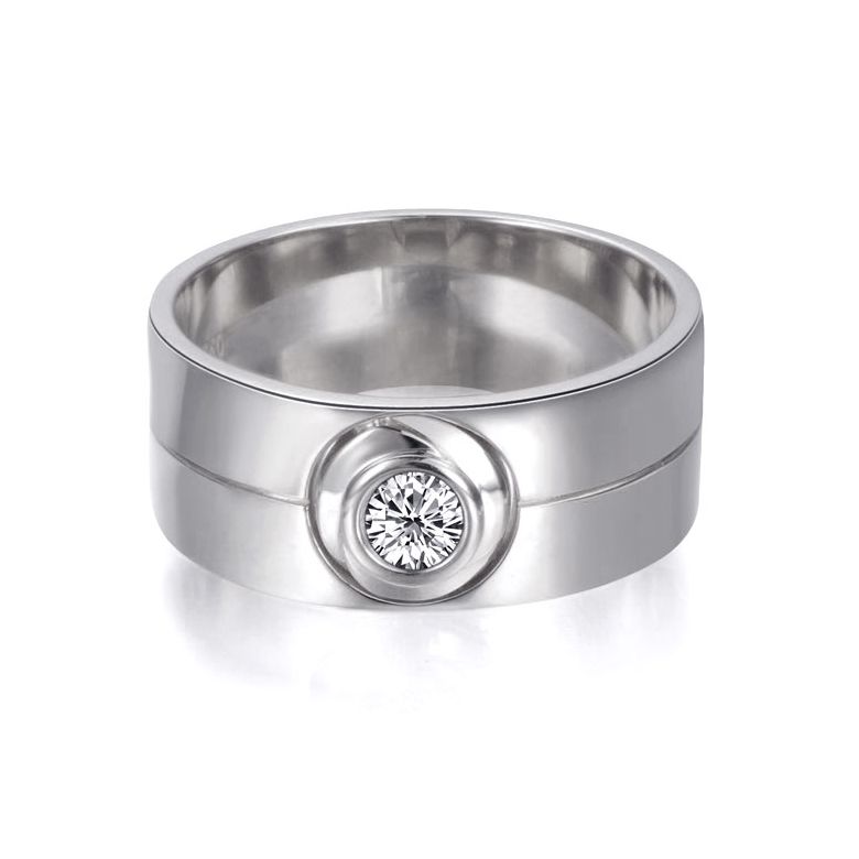 Bague homme chevalière - 8mm or blanc 18cts - Diamant | Octave - 3