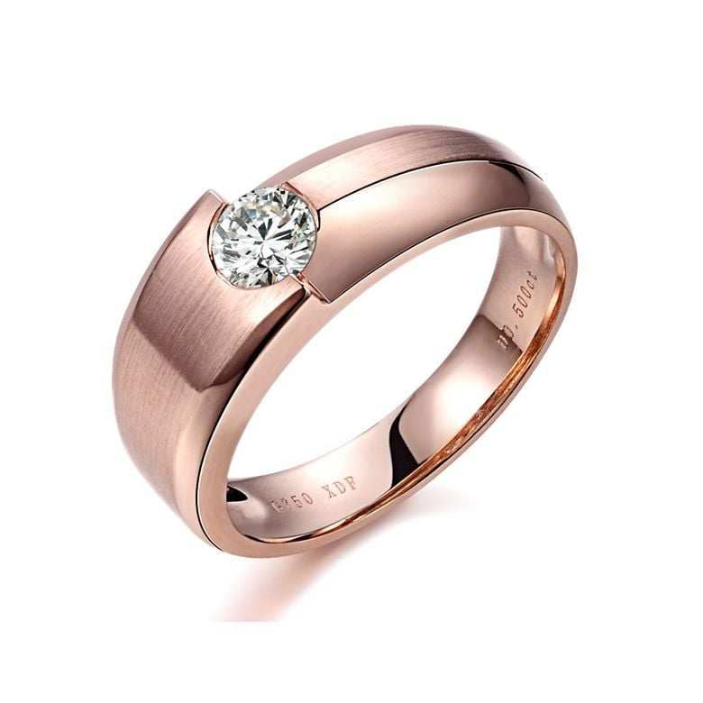 Bague homme duo d'or rose serti d'un diamant de 0.50ct | Gemperles - 1