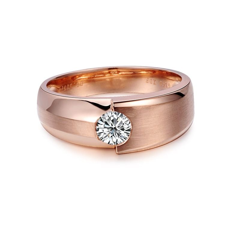 Bague homme duo d'or rose serti d'un diamant de 0.50ct | Gemperles - 4