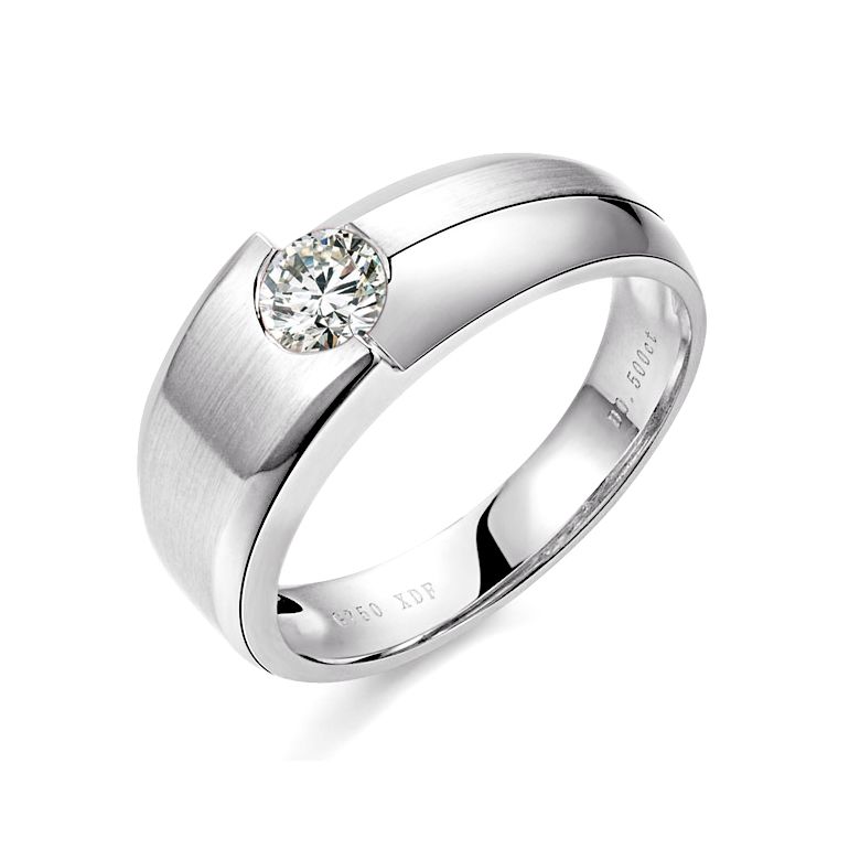 Bague homme duo d'or blanc serti d'un diamant de 0.50ct | Gemperles - 1