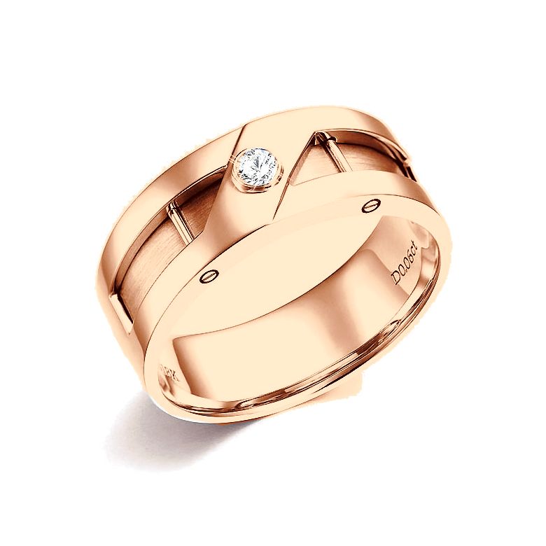 Bague or homme esthétique - Diamant clos - Or rose 750/1000 - 1