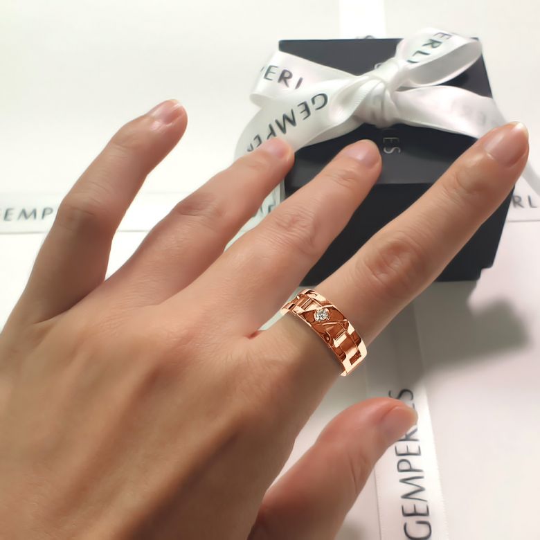 Bague or homme esthétique - Diamant clos - Or rose 750/1000 - 3