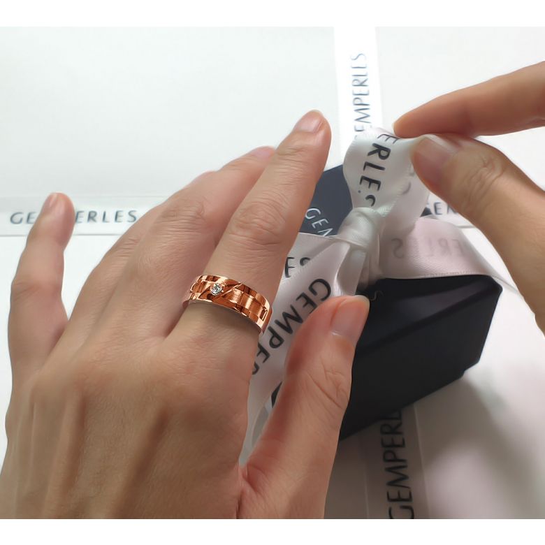 Bague or homme esthétique - Diamant clos - Or rose 750/1000 - 6