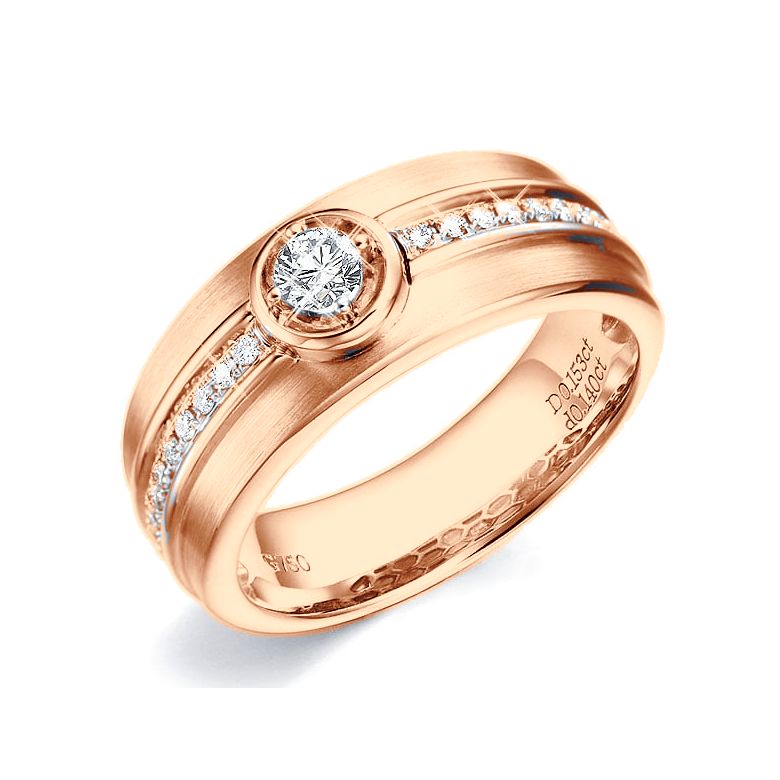 Bague Chevalière or Homme or rose 750/1000. Diamant serti clos - 1