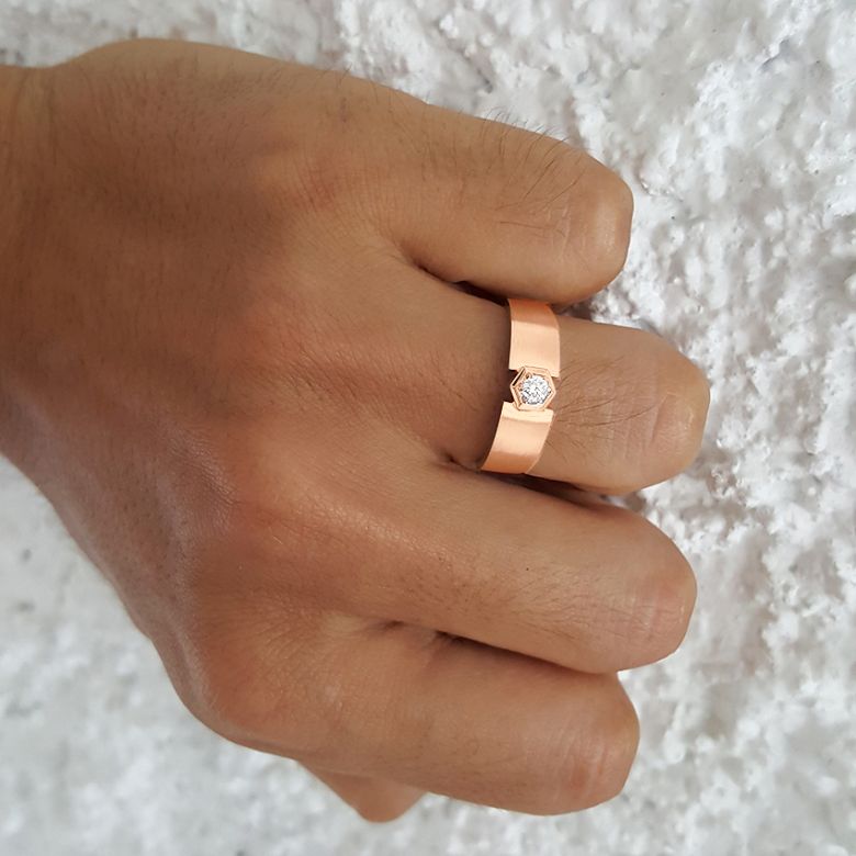 Bague Hommes en Or rose et sertie d'un Diamant taille brillant | Capitaine - 3