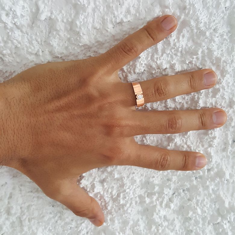 Bague Hommes en Or rose et sertie d'un Diamant taille brillant | Capitaine - 5