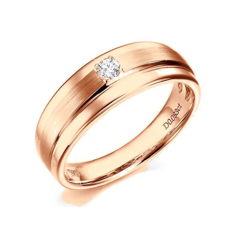 Bague anneau moderne Homme - Or rose et Diamant central 0.083ct - 2