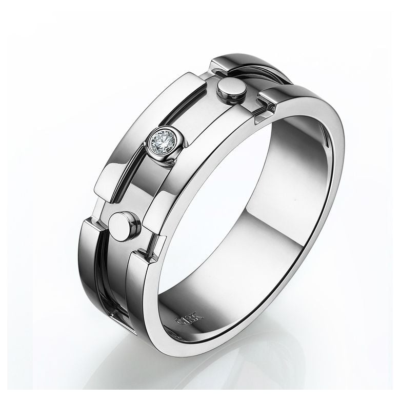 Bijouterie - Bague pour homme originale - Anneau or blanc - Diamant - 1