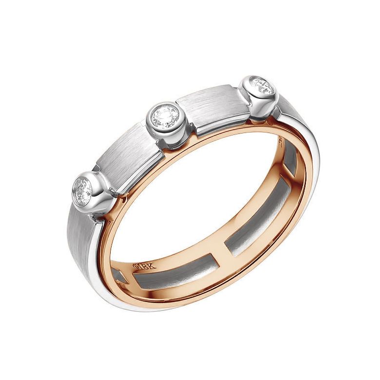 Bague contemporaine homme. Or blanc et rose, diamants sertis clos | Phède - 1