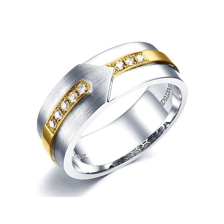 Bague Homme moderne. Or blanc et jaune 18cts, 8 Diamants VS / G | Camillo - 1