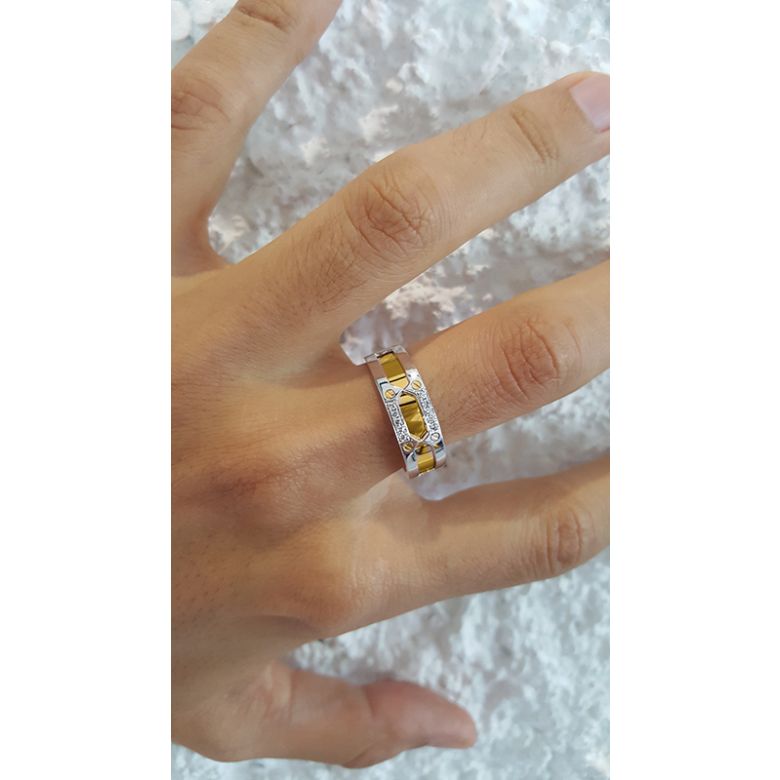 Bague homme histoire d'or contemporaine - 2 Ors - Diamant or blanc et jaune - 3