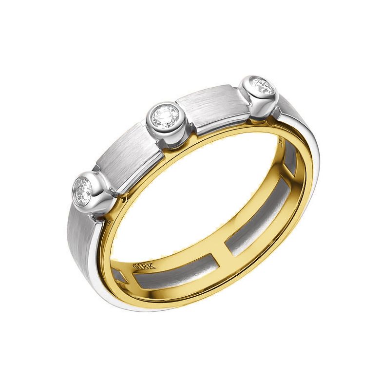 Bague contemporaine homme. Or blanc et jaune, diamants sertis clos | Phède - 1