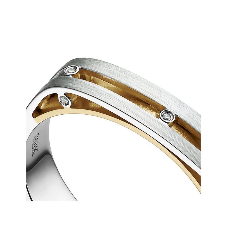 Bague contemporaine or blanc et jaune 18cts - Diamant 0.02ct | Junon - 2